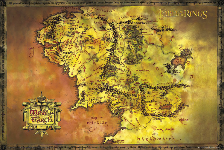 Władca Pierścieni Mapa Śródziemia - plakat